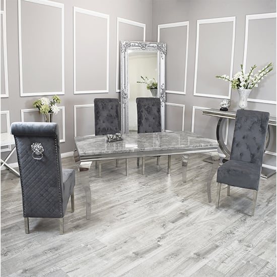 Photo of Laval light grey marble dining table 6 elmira dark grey chairs