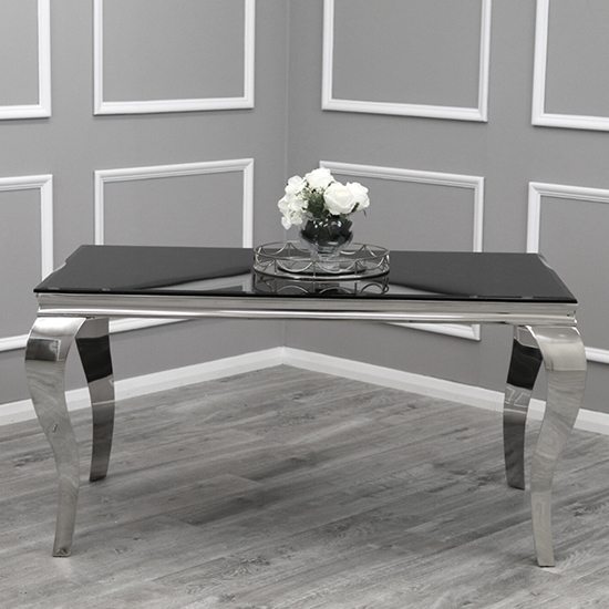 Laval Medium Black Glass Dining Table With Chrome Legs Furniture in