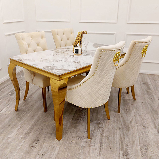 Read more about Laval pandora sintered stone dining table 8 benton cream chairs