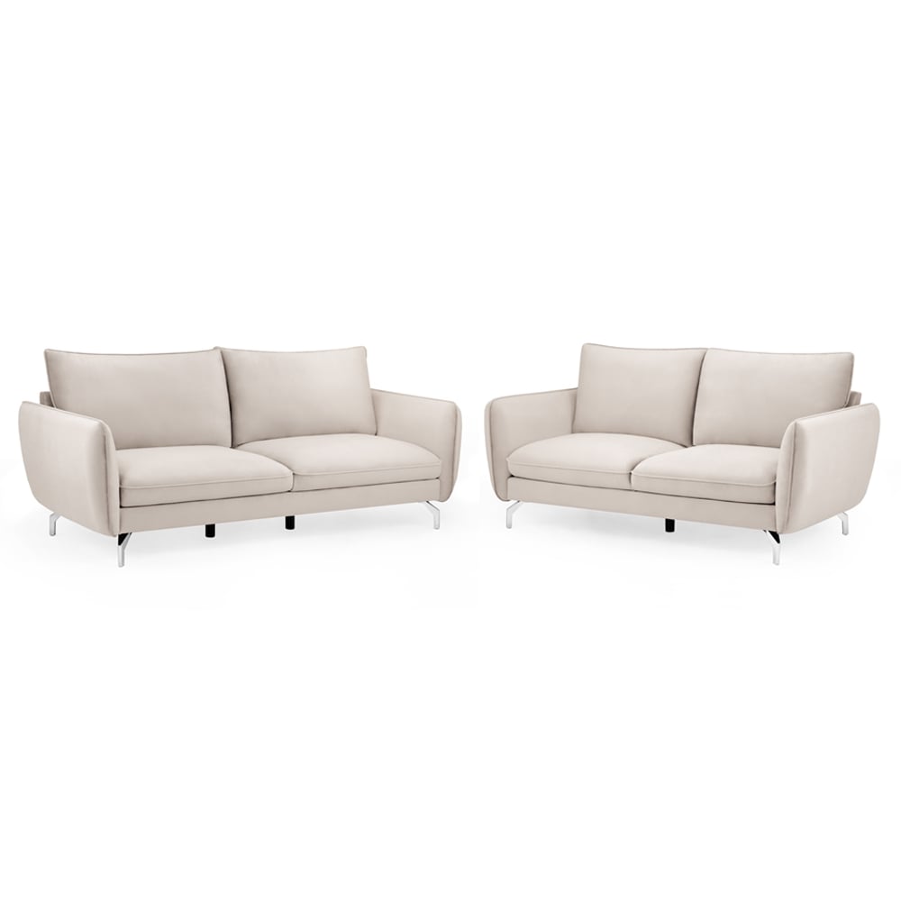 Laval Plush Velvet 3+2 Seater Sofa Set In Beige