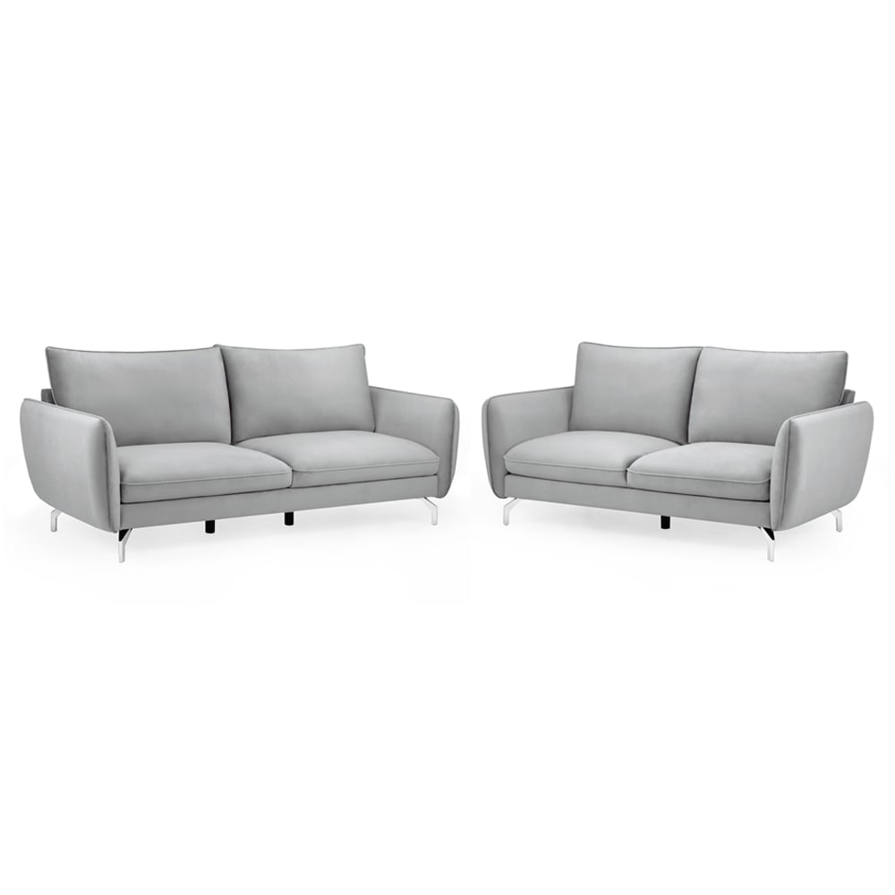 Laval Plush Velvet 3+2 Seater Sofa Set In Grey