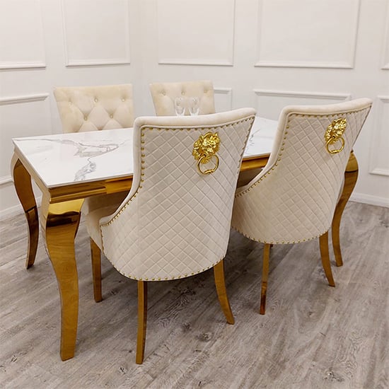Photo of Laval polar white dining table with 4 benton cream chairs