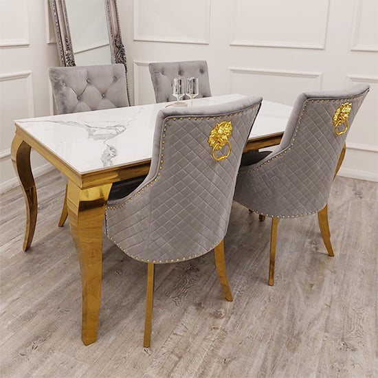Photo of Laval polar white dining table with 8 benton light grey chairs