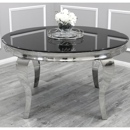 Product photograph of Laval Round Black Glass Dining Table With Chrome Legs from Furniture in Fashion