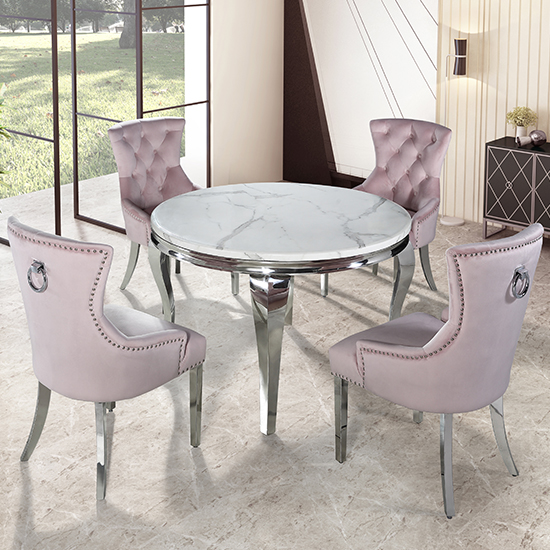 Laval Round White Marble Dining Table With Chrome Legs Furniture in