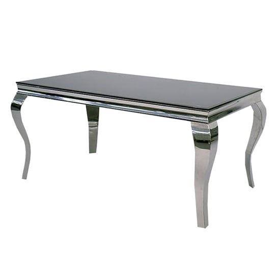 Product photograph of Laval Small Black Glass Dining Table With Chrome Curved Legs from Furniture in Fashion