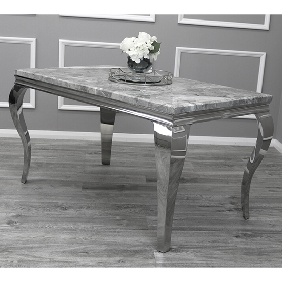 Laval Small Light Grey Marble Dining Table With Chrome Legs