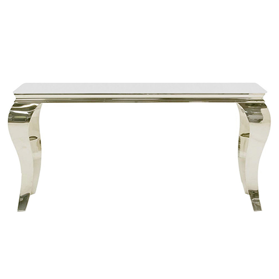 Product photograph of Laval Small White Glass Console Table With Polished Legs from Furniture in Fashion