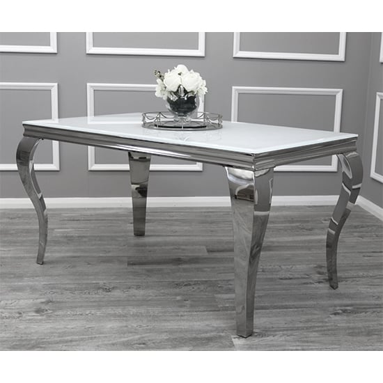 Photo of Laval small white glass dining table with chrome legs