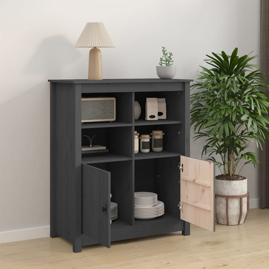 Laval Solid Pine Wood Sideboard With 2 Doors In Grey