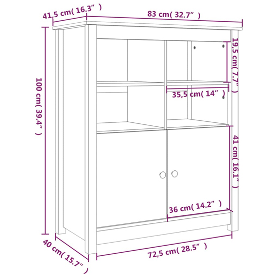 Laval Solid Pine Wood Sideboard With 2 Doors In Grey