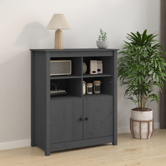 Product photograph of Laval Solid Pine Wood Sideboard With 2 Doors In Grey from Furniture in Fashion