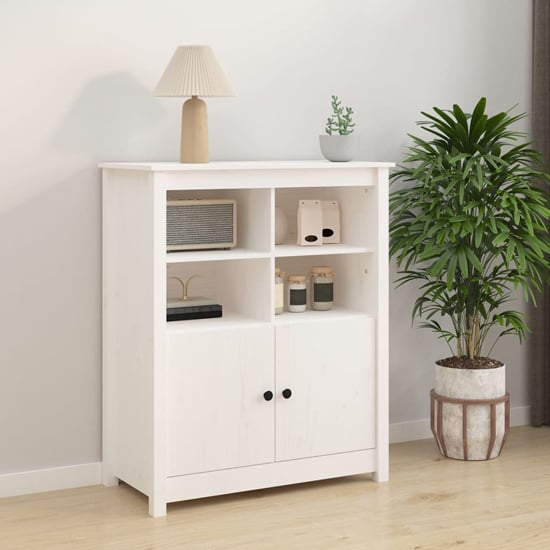 Laval Solid Pine Wood Sideboard With 2 Doors In White Furniture in