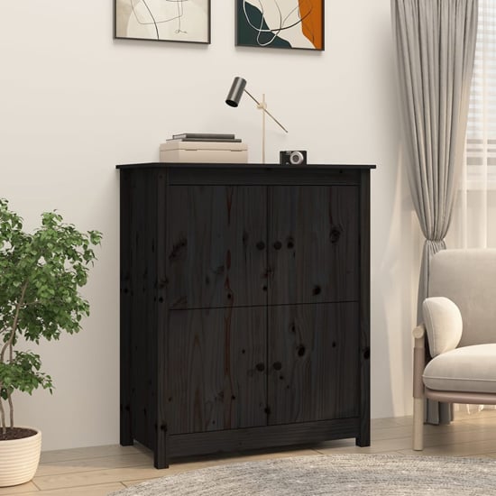 Photo of Laval solid pine wood sideboard with 4 doors in black