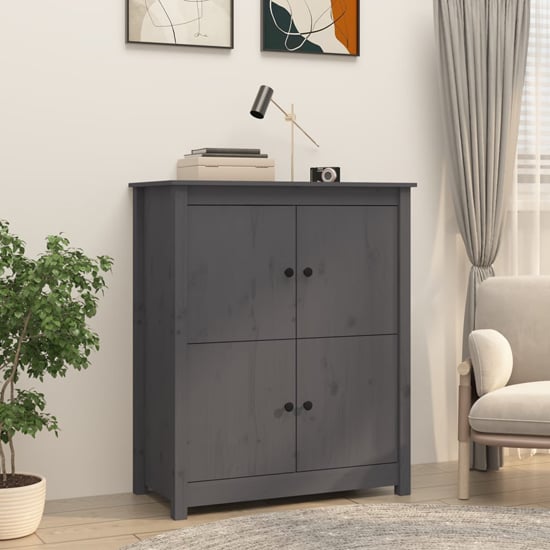 Photo of Laval solid pine wood sideboard with 4 doors in grey