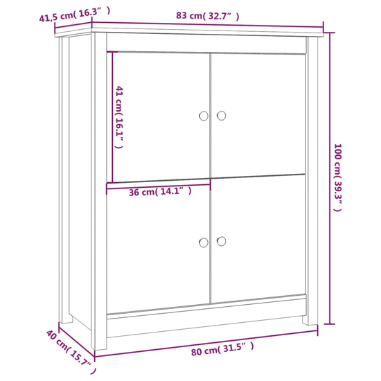 Laval Solid Pine Wood Sideboard With 4 Doors In White