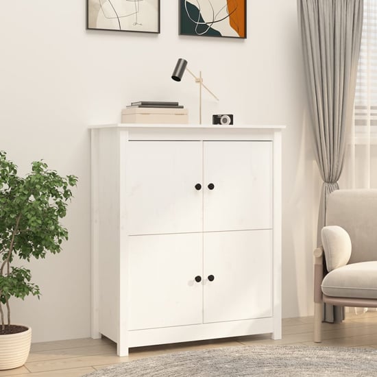 Product photograph of Laval Solid Pine Wood Sideboard With 4 Doors In White from Furniture in Fashion