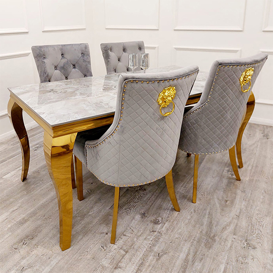 Read more about Laval stomach ash grey dining table 4 benton light grey chairs
