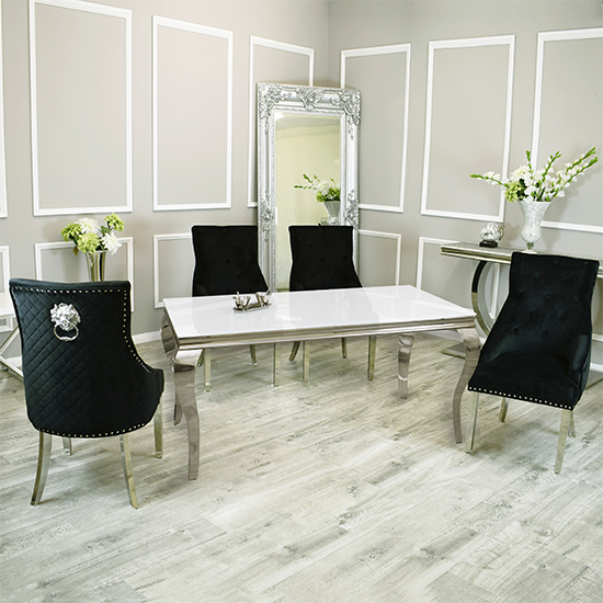 Laval White Glass Dining Table With 8 Benton Black Chairs Furniture