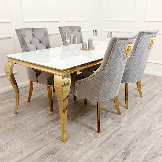 Product photograph of Laval White Glass Dining Table With 6 Benton Light Grey Chairs from Furniture in Fashion