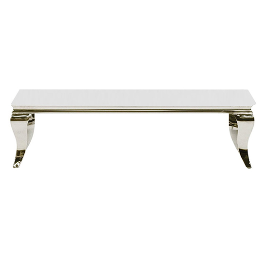 Product photograph of Laval White Glass Top Coffee Table With Polished Legs from Furniture in Fashion