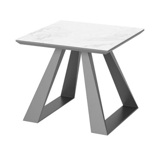 Product photograph of Lanton Ceramic And Glass Top Side Table In Light Grey from Furniture in Fashion