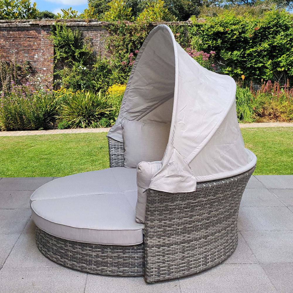 Lavey Rattan Garden Daybed With Cushion In Grey