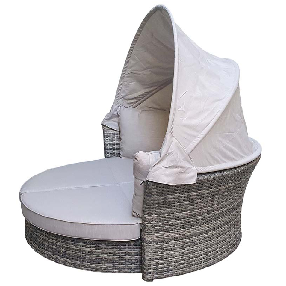 Lavey Rattan Garden Daybed With Cushion In Grey