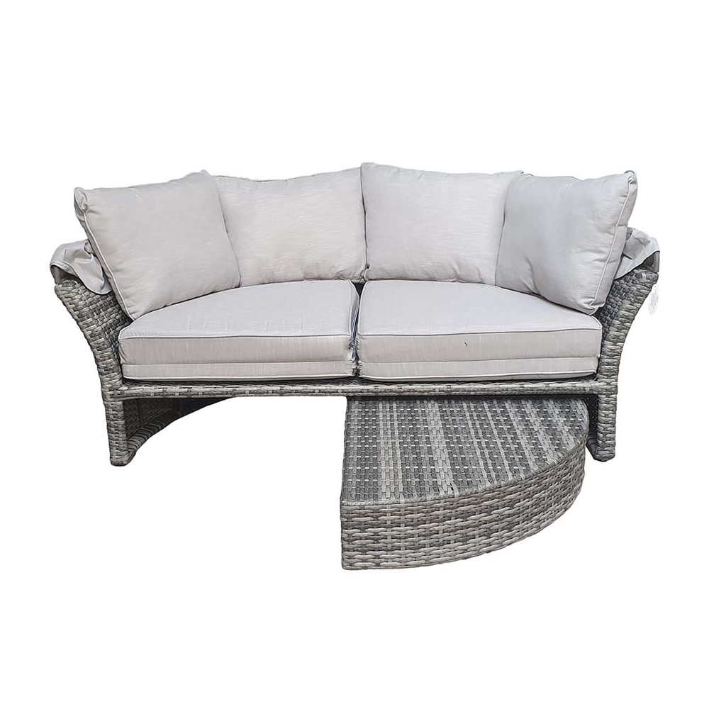 Lavey Rattan Garden Daybed With Cushion In Grey
