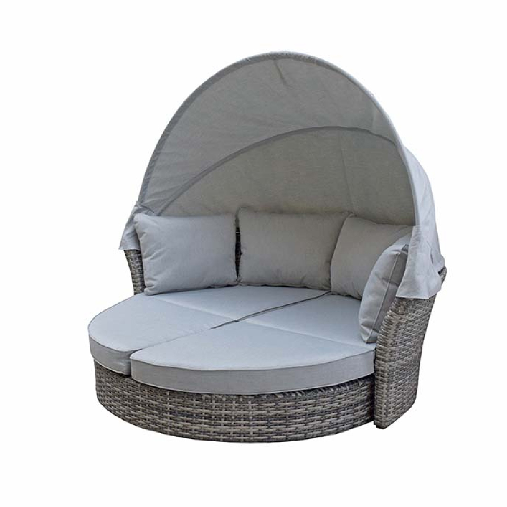 Lavey Rattan Garden Daybed With Cushion In Grey