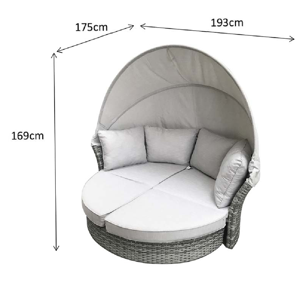 Lavey Rattan Garden Daybed With Cushion In Grey