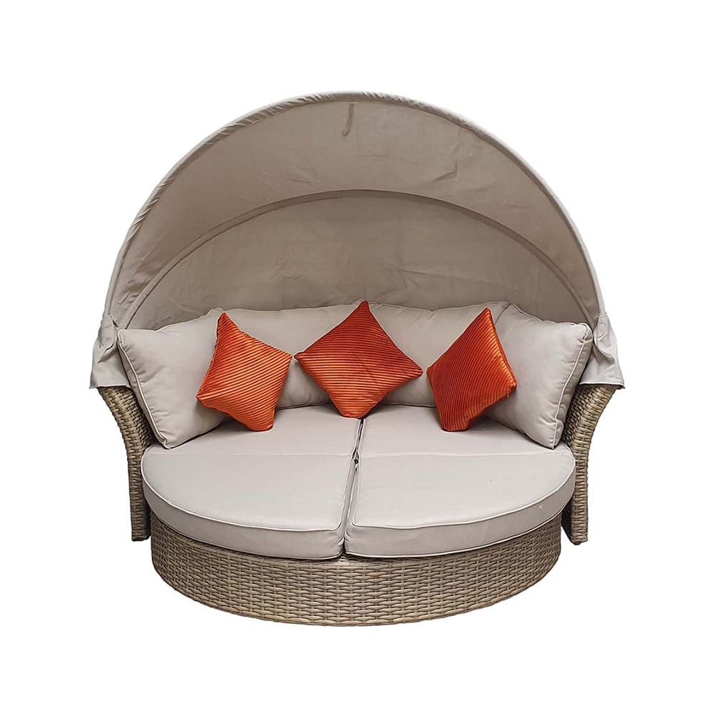 Lavey Rattan Garden Daybed With Cushion In Natural