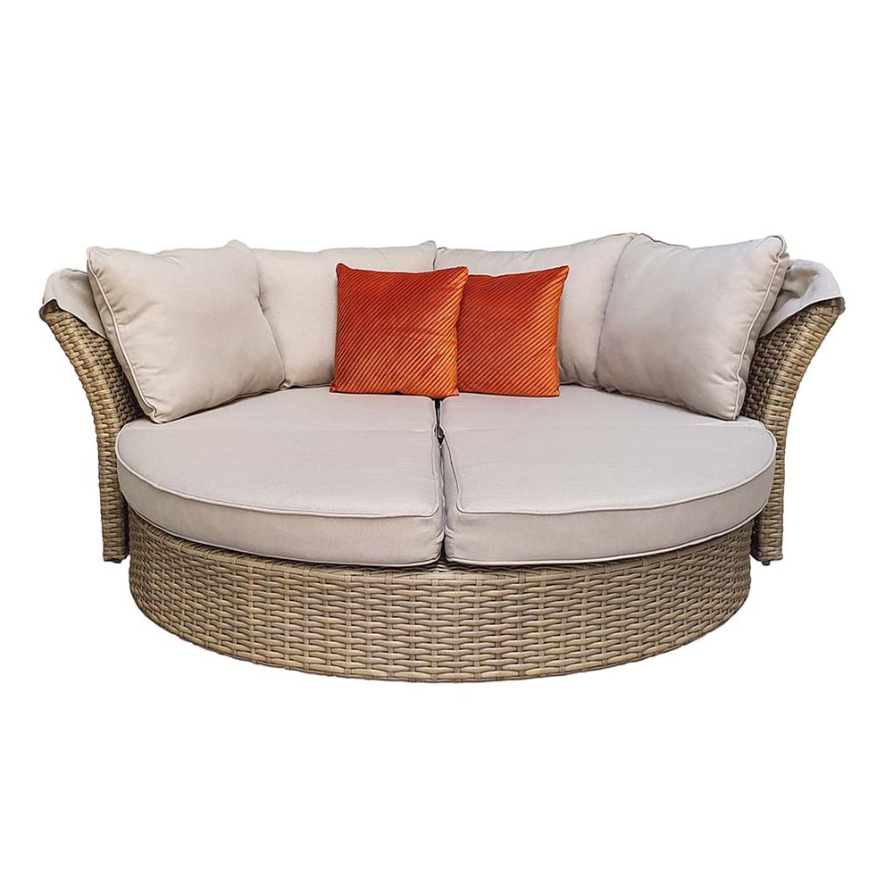Lavey Rattan Garden Daybed With Cushion In Natural