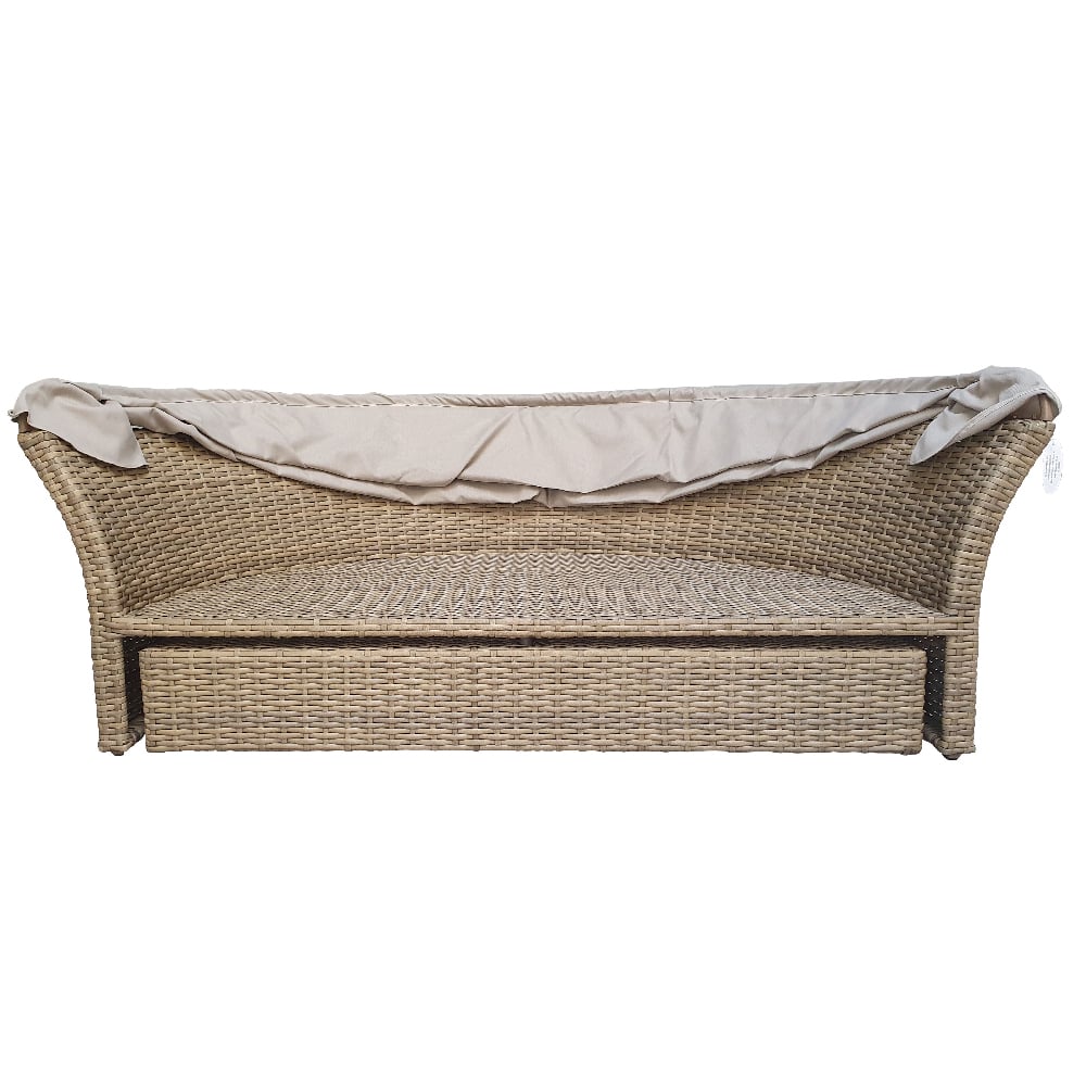 Lavey Rattan Garden Daybed With Cushion In Natural