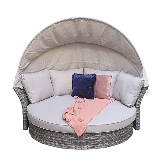 Product photograph of Lavey Weave Half Round Day Bed In Grey With Beige Cushions from Furniture in Fashion