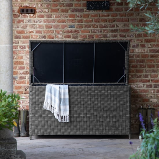 Read more about Lawes outdoor poly rattan cushion storage box in grey