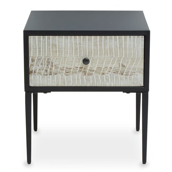 Photo of Laxer wooden side table in grey with black metal frame