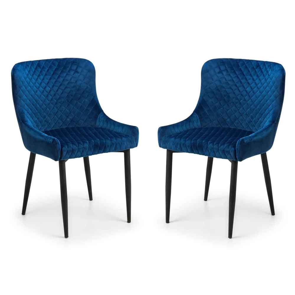 Laxiro Blue Velvet Dining Chairs in Pair