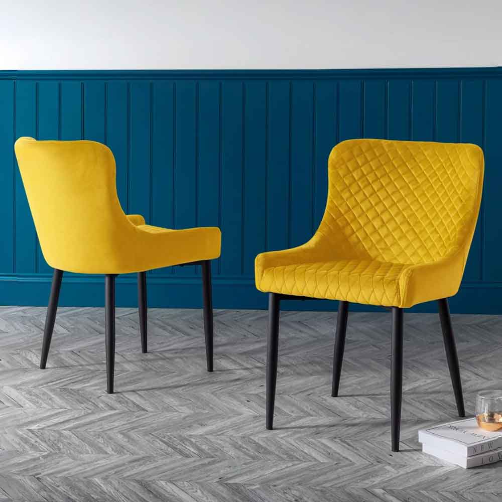 laxiro yellow velvet dining chairs in pair-image-132463