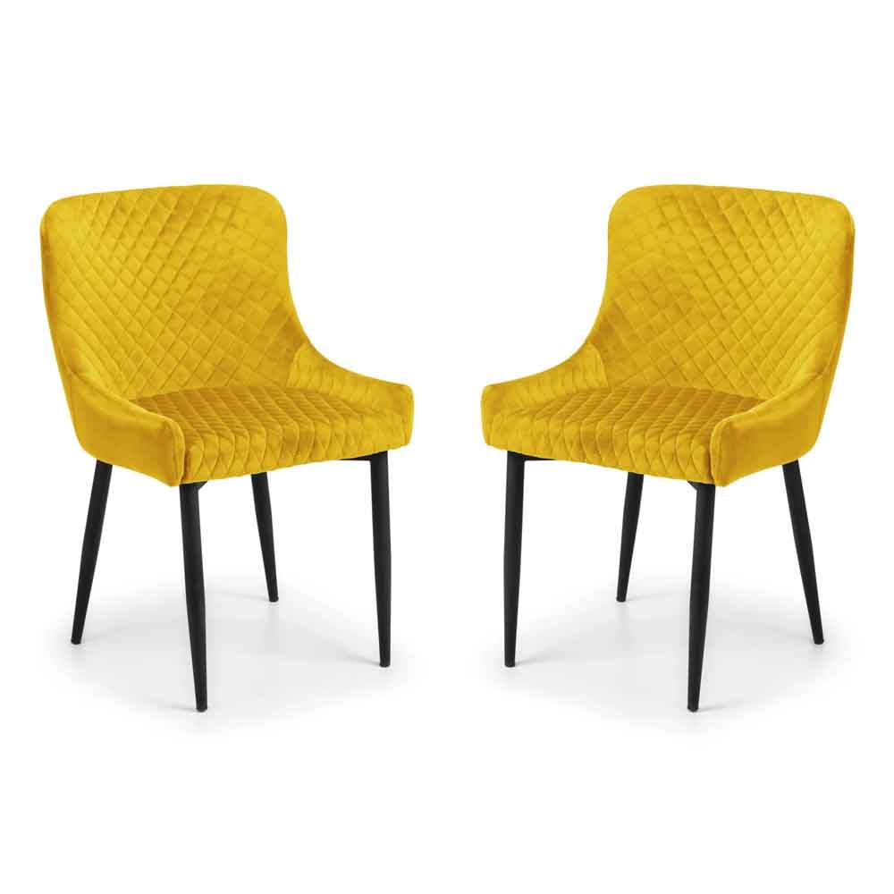 Laxiro Yellow Velvet Dining Chairs in Pair