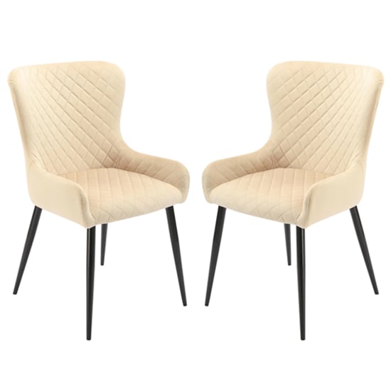 Product photograph of Laxly Diamond Beige Velvet Dining Chairs In Pair from Furniture in Fashion