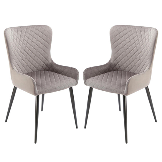 Photo of Laxly diamond grey velvet dining chairs in pair
