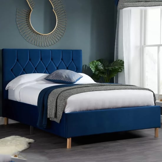 Laxly Fabric King Size Bed In Blue