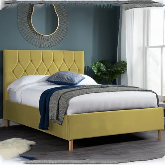 Product photograph of Laxly Fabric Ottoman King Size Bed In Mustard from Furniture in Fashion