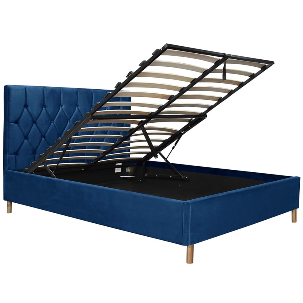 Laxly Fabric Ottoman Storage Double Bed In Blue