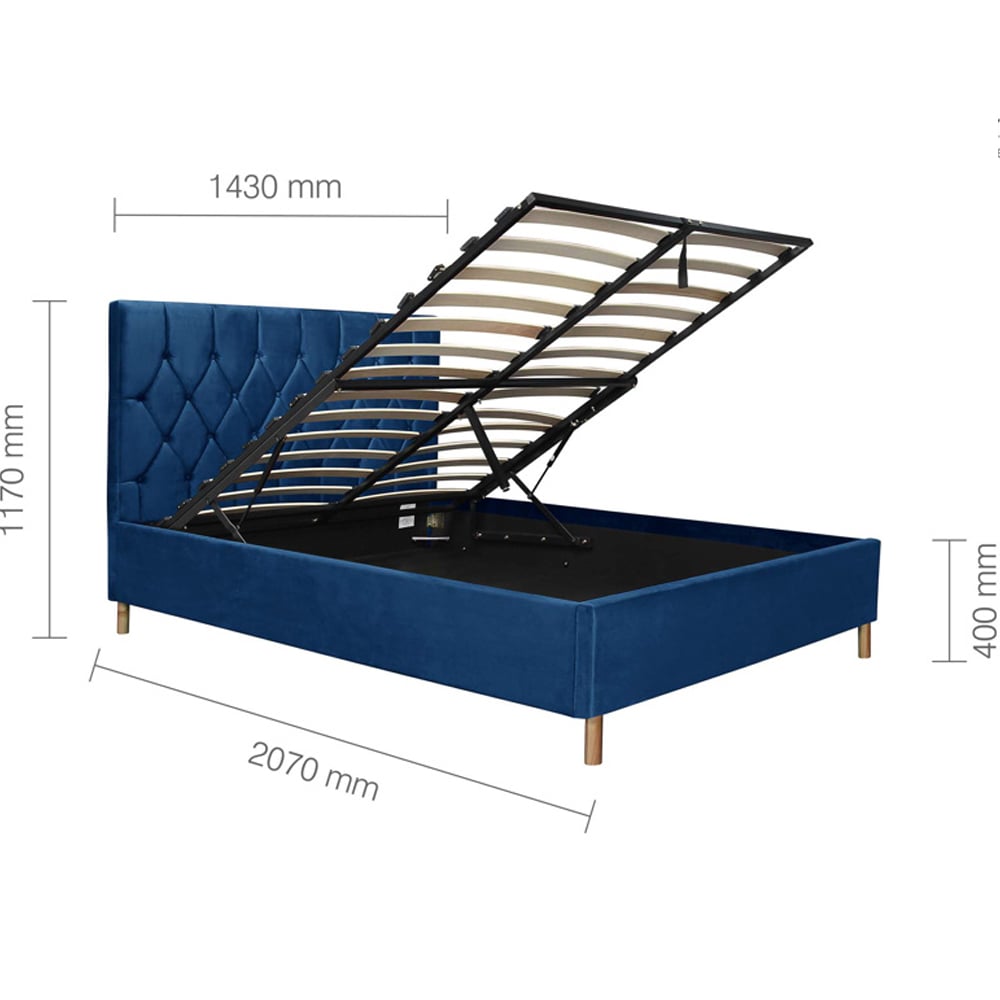 Laxly Fabric Ottoman Storage Double Bed In Blue