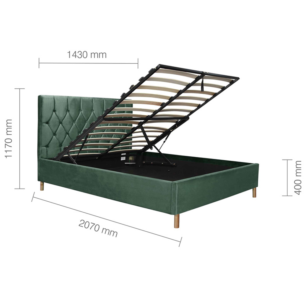 Laxly Fabric Ottoman Storage Double Bed In Green