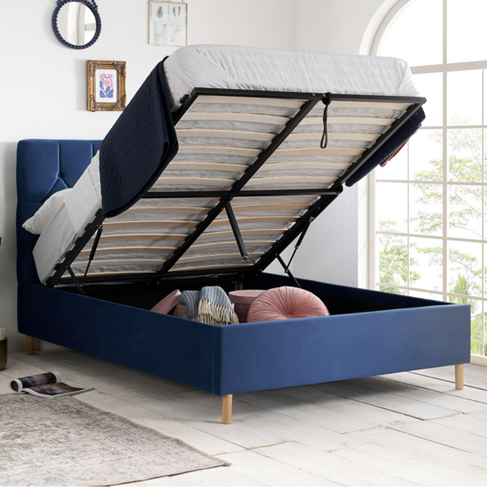 Laxly Fabric Ottoman Storage King Size Bed In Blue