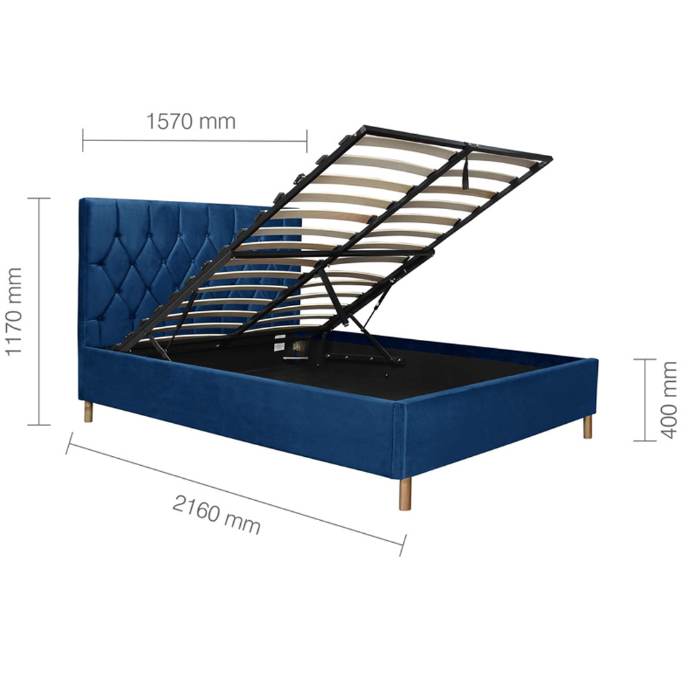 Laxly Fabric Ottoman Storage King Size Bed In Blue