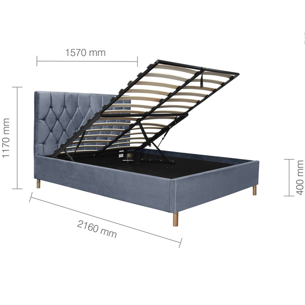 Laxly Fabric Ottoman Storage King Size Bed In Grey